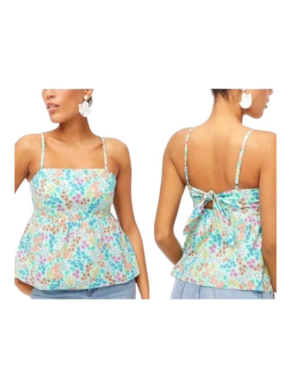 J Crew Shirt Women 6‎ Green Floral Tie Back Tank Top Cami NWT Boho Cottagecore